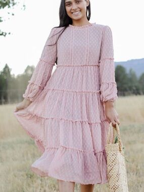 Dainty Jewells Light Blue Swiss Dot Tiered Dress